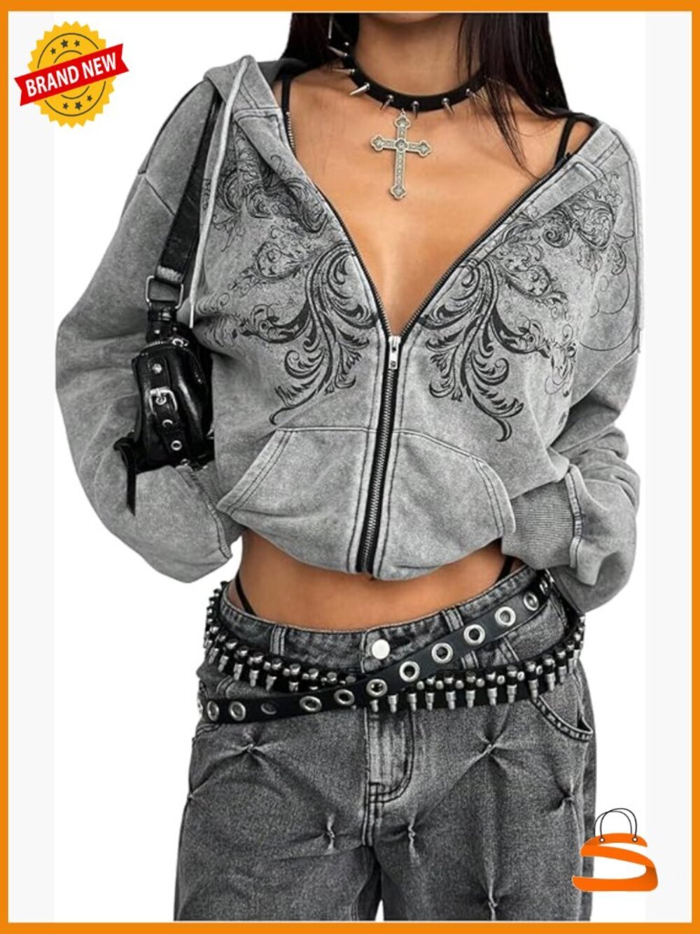 Y2K Gothic Graphic Hoodie Zip Up Oversized Sweatshirt
